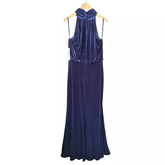 NWT ELIZA J Velvet Mock Neck keyhole back Maxi Gown Evening Dress Ruched Navy - Picture 5 of 16